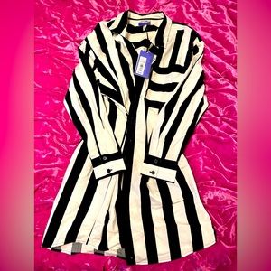 Future Collective with Kahlana Barfield Brown Asymmetrical Striped Dress